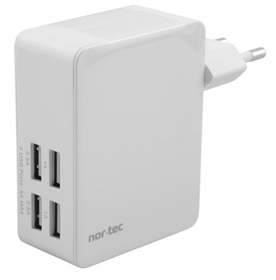 Væglader 230V USB-A 4 Porte 4,8A Godkendt af Apple